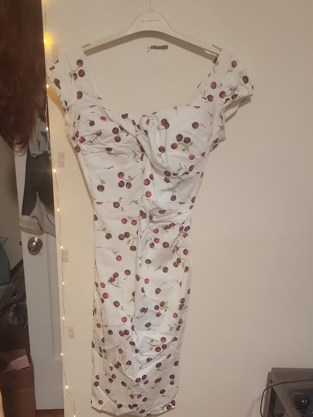 Stop Staring White Cherry-Print Off-Shoulder Midi Dress